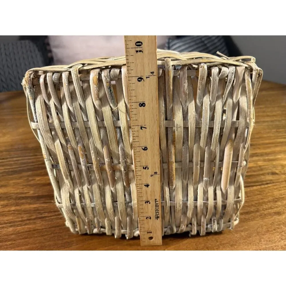 Vintage Basket With Natural Woven Vine Handle Unique Primitive Decor Signed